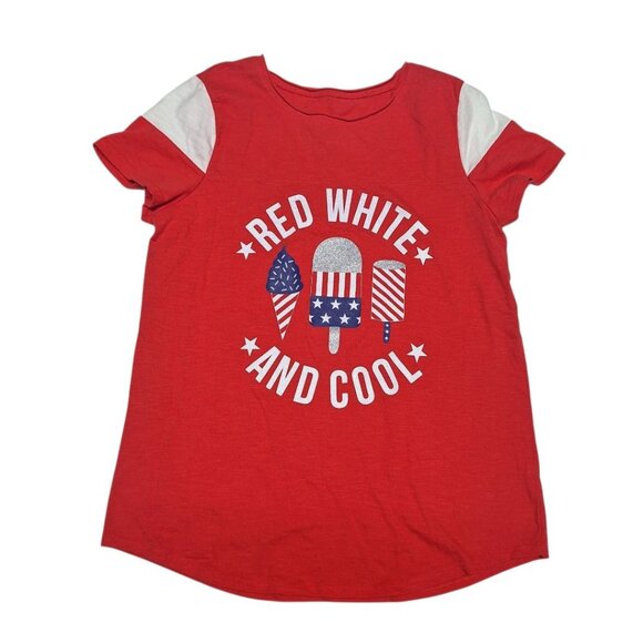 Red White Cool Tee Shirt Girls 16 Fourth of July Independence Day Popsicle Stars - Picture 6 of 6